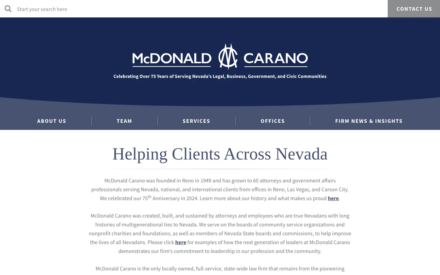 Screenshot of the McDonald Carano LLP website