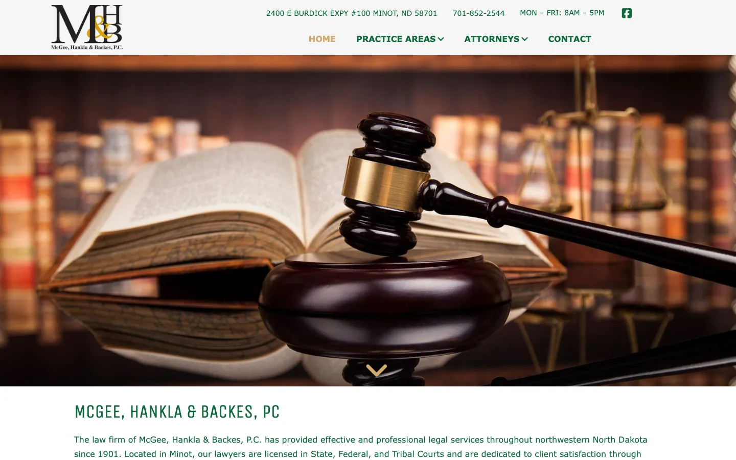 Screenshot of the McGee, Hankla & Backes, P.C. website