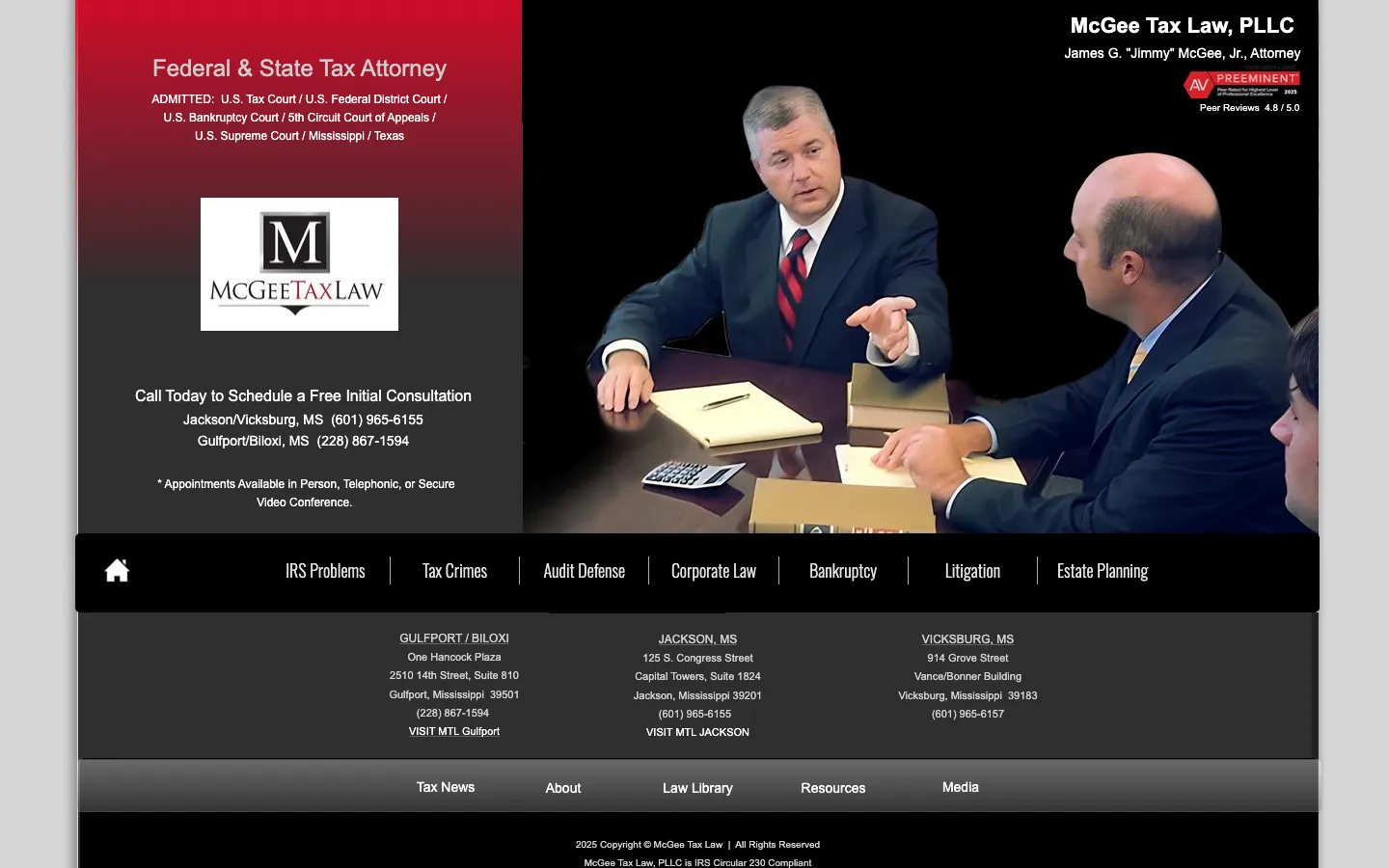 Screenshot of the McGee Tax Law, PLLC website