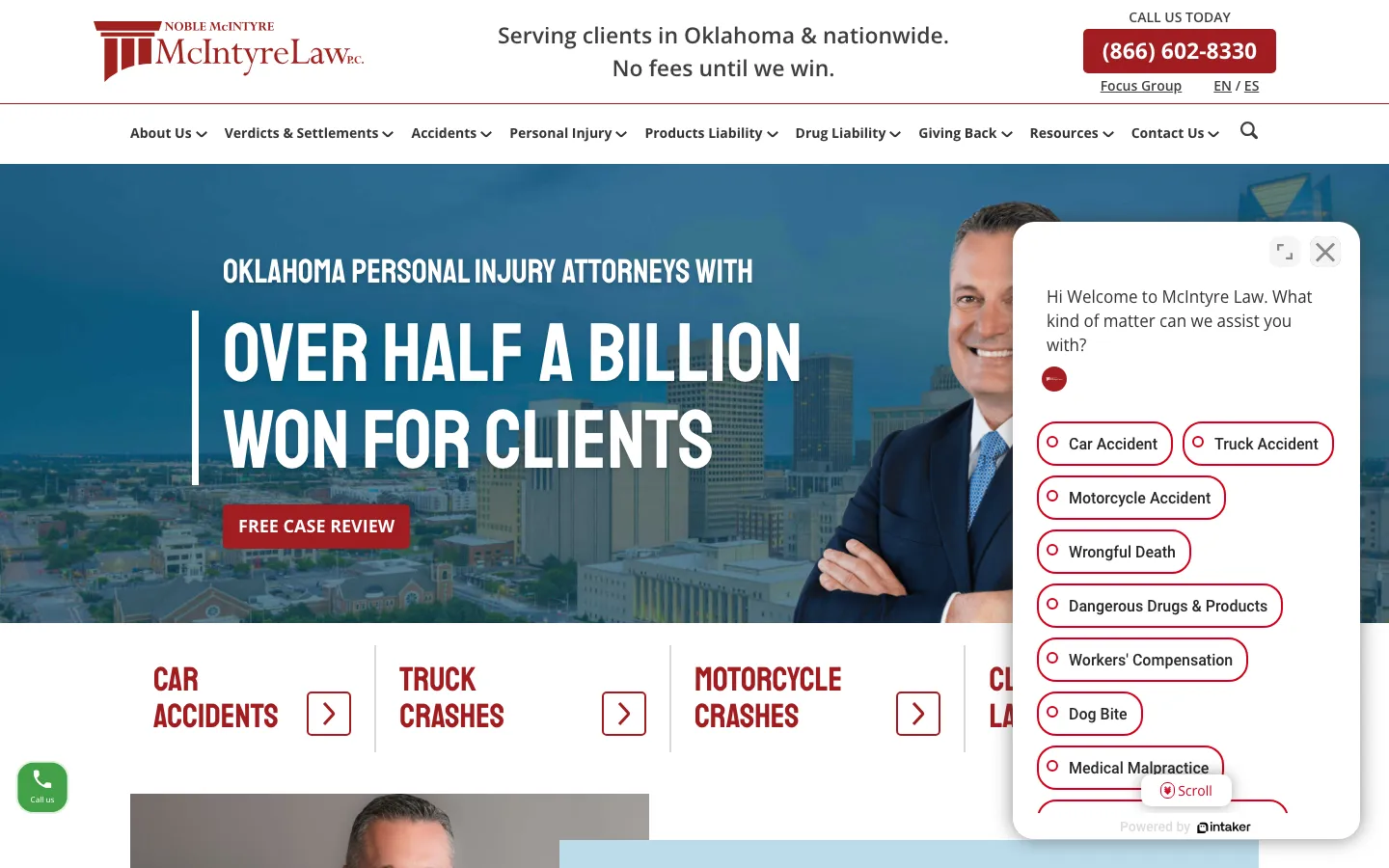 Screenshot of the McIntyre Law, P.C. website