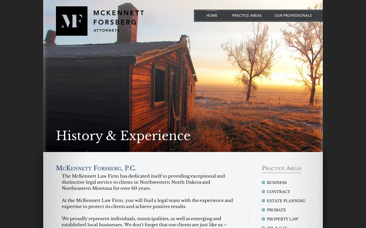 Screenshot of the McKennett Forsberg, P.C. website