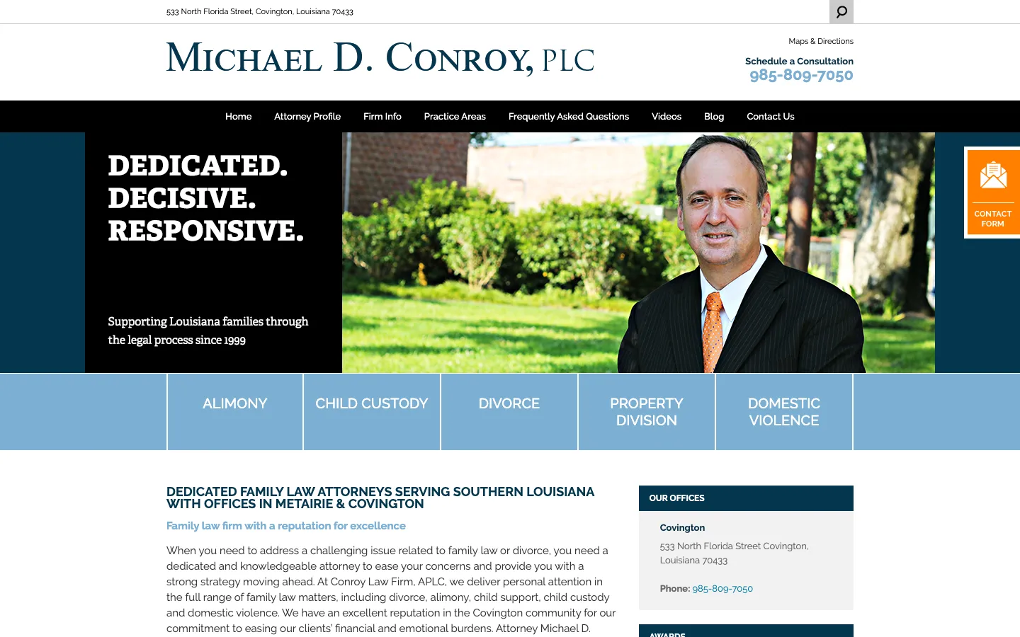 Screenshot of the Conroy Law Firm, APLC website