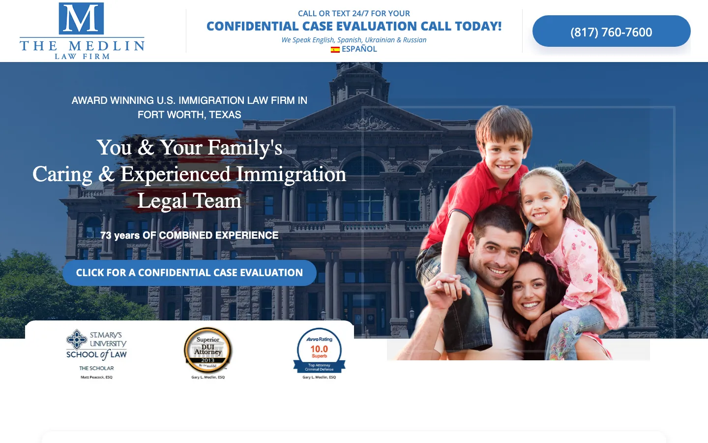 Screenshot of the The Medlin Law Firm website