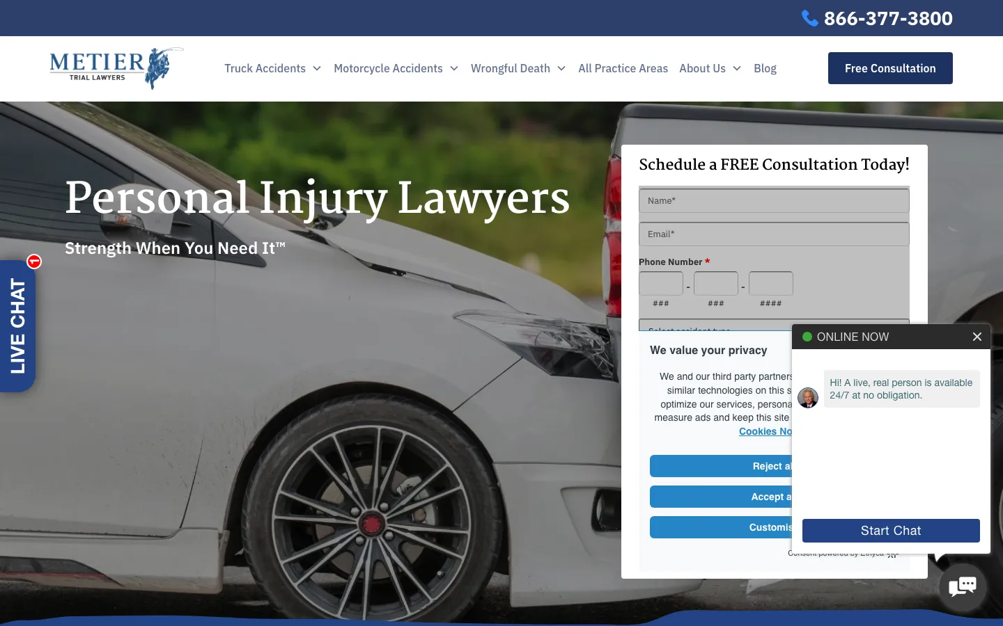 Screenshot of the Metier Law Firm website