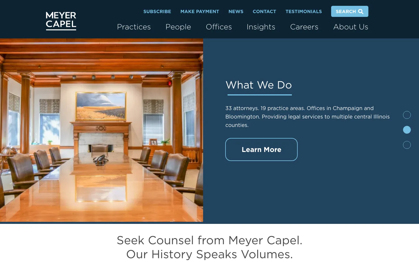 Screenshot of the Meyer Capel, A Professional Corporation website