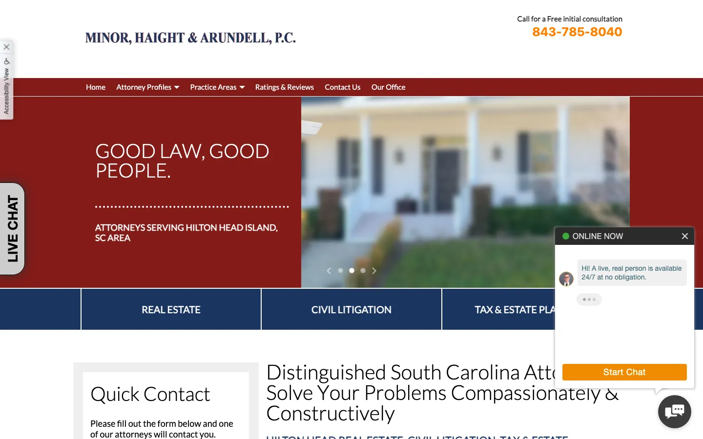 Screenshot of the Minor, Haight & Arundell, P.C. website