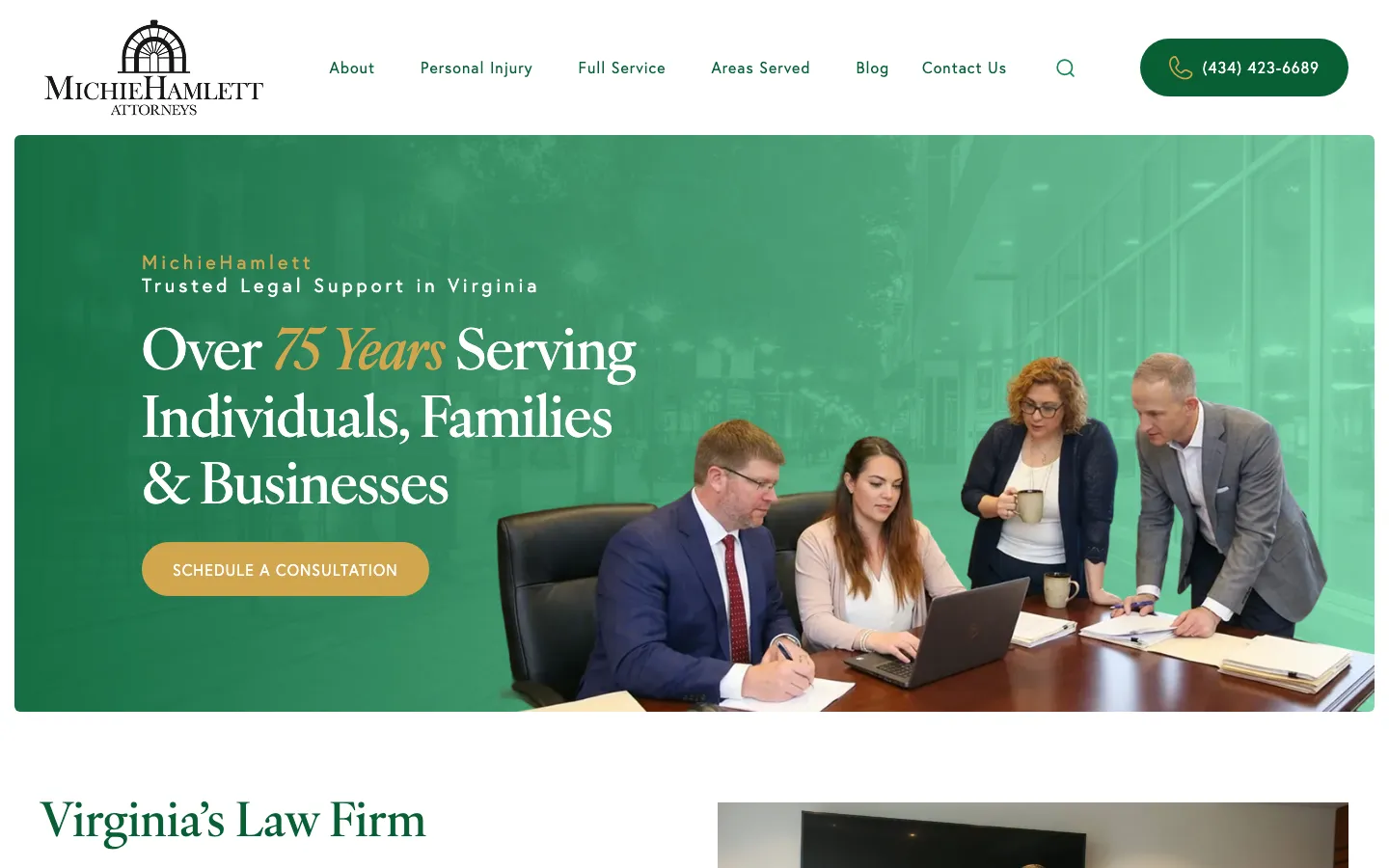 Screenshot of the MichieHamlett PLLC website