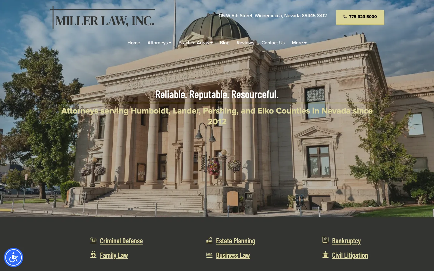 Screenshot of the Miller Law, Inc. website