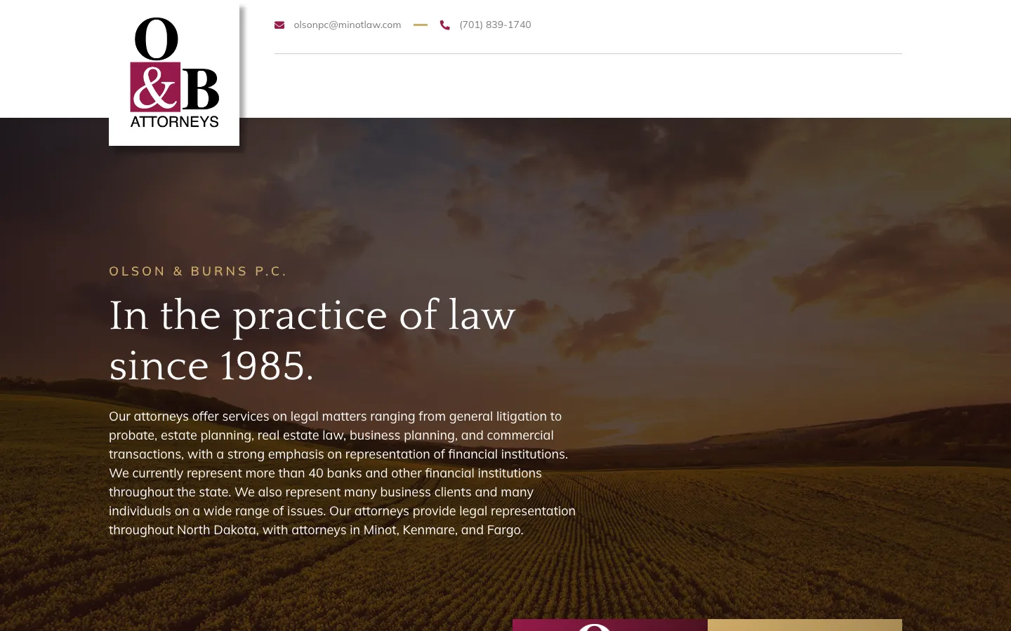 Screenshot of the Olson & Burns, P.C. website