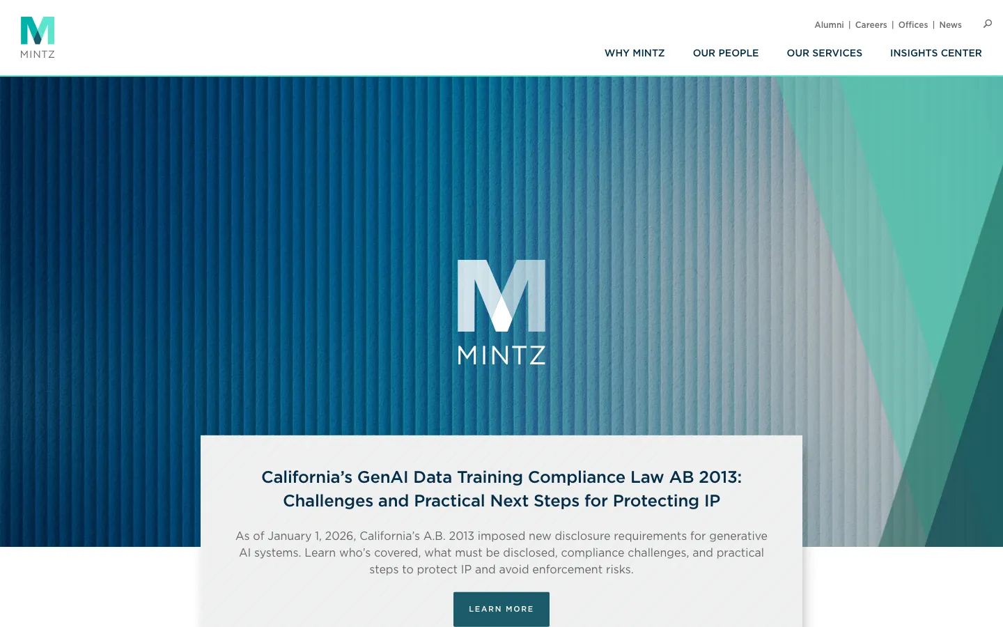 Screenshot of the Mintz, Levin, Cohn, Ferris, Glovsky and Popeo, P.C. website