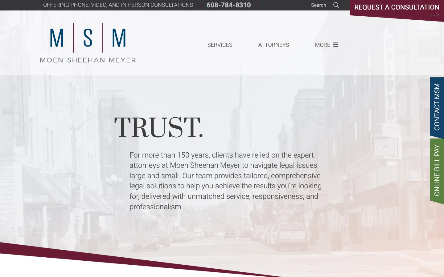 Screenshot of the Moen Sheehan Meyer, Ltd. website