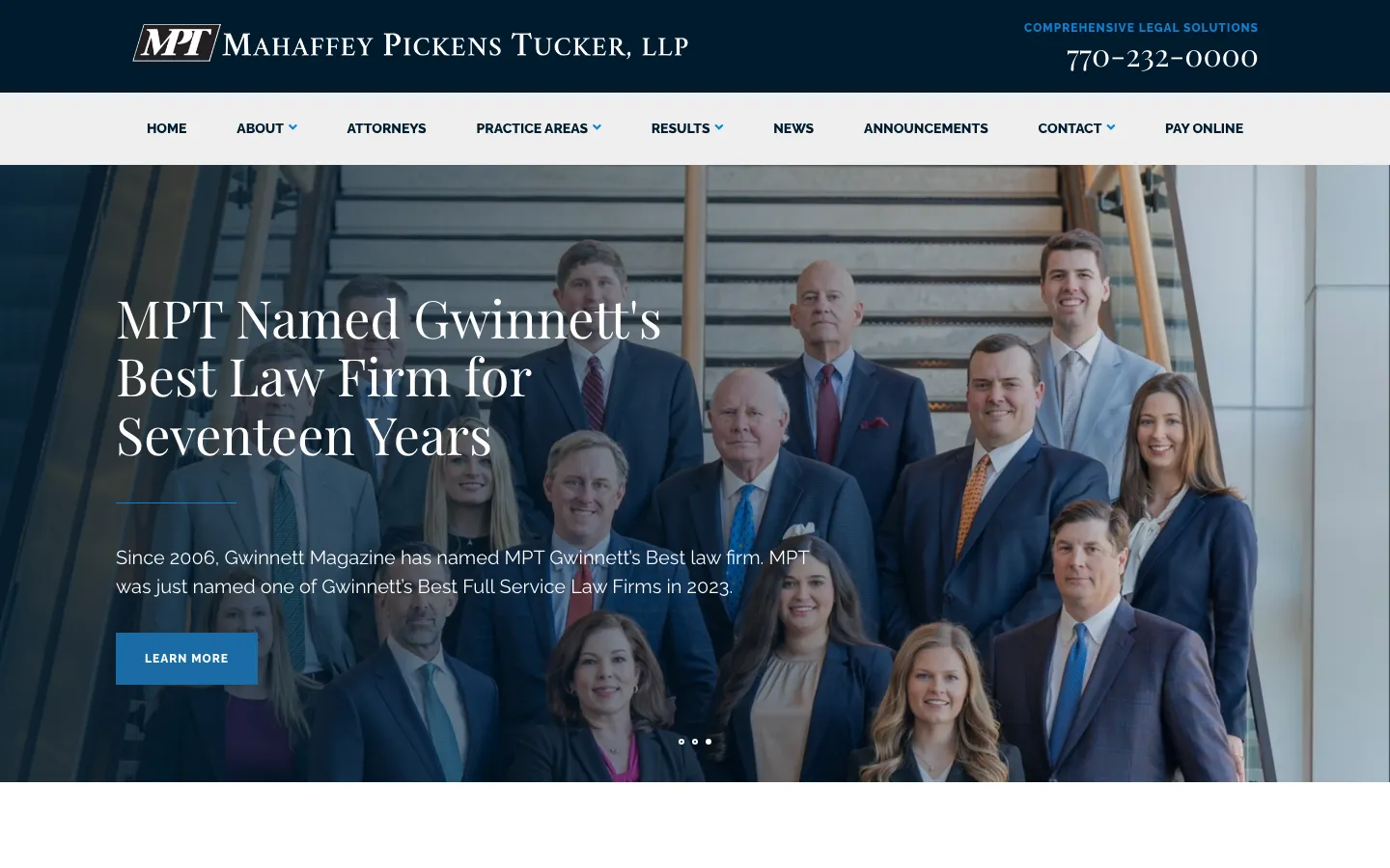 Screenshot of the Mahaffey Pickens Tucker, LLP website