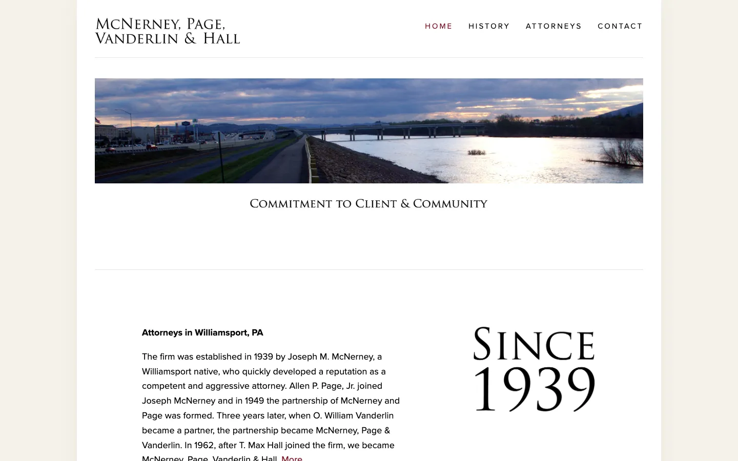 Screenshot of the McNerney, Page, Vanderlin & Hall website