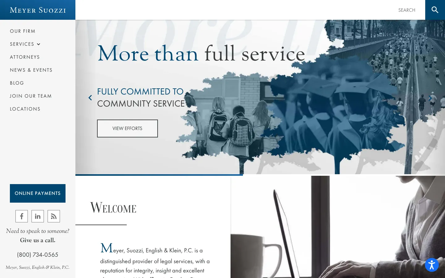 Screenshot of the Meyer, Suozzi, English & Klein, P.C. website