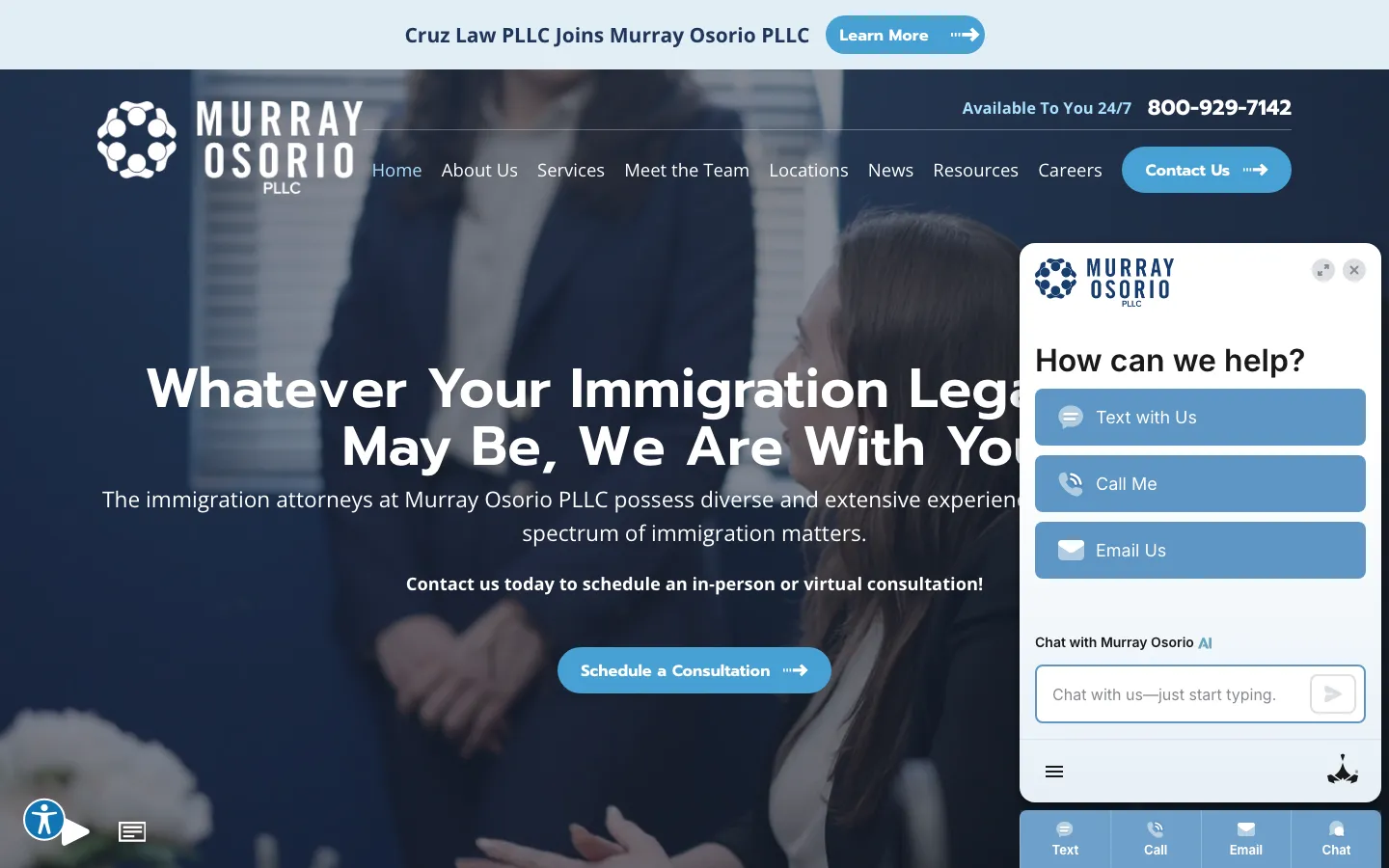 Screenshot of the Murray Osorio PLLC website