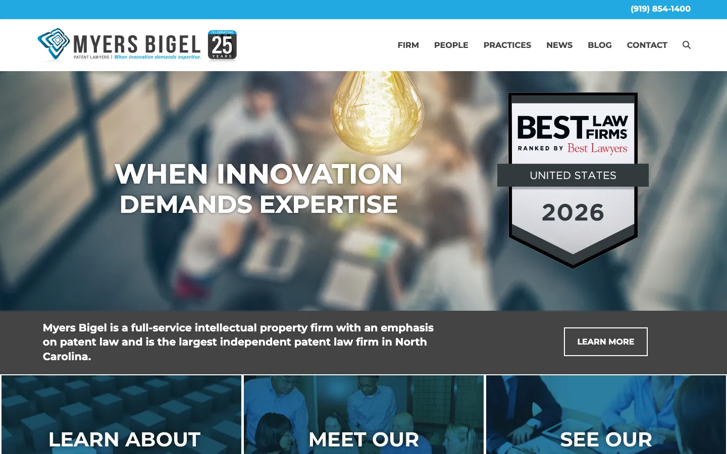 Screenshot of the Myers Bigel, P.A. website