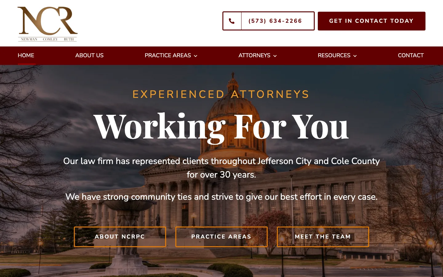 Screenshot of the Newman, Comley & Ruth PC website