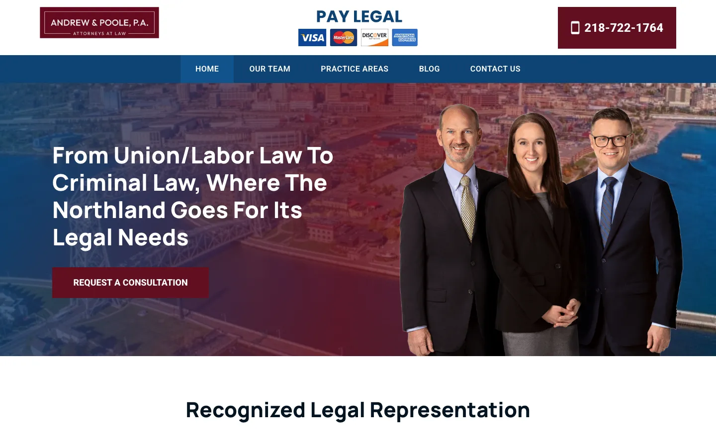 Screenshot of the Andrew & Poole, P.A. (Northland Lawyers) website
