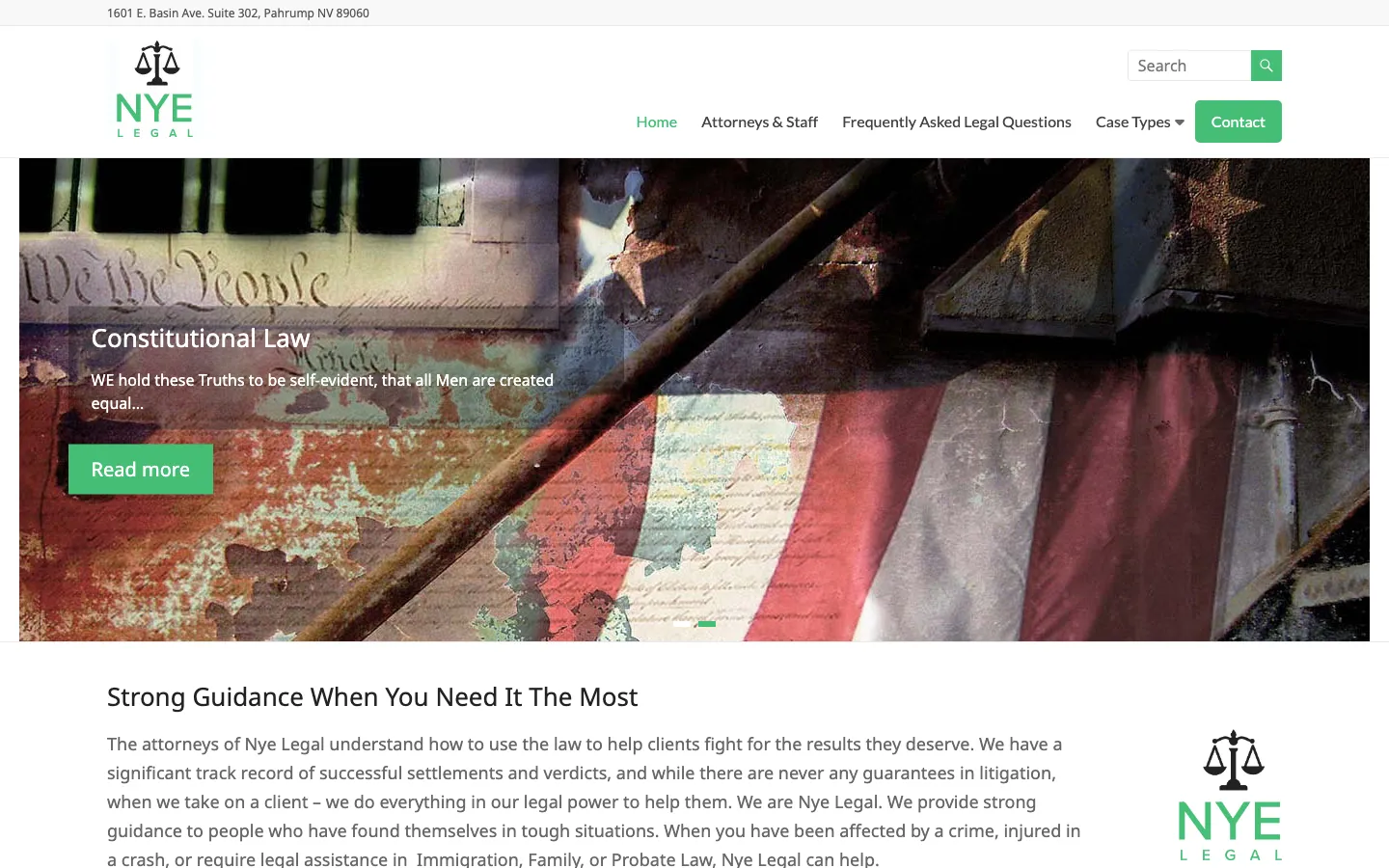 Screenshot of the Nye Legal website