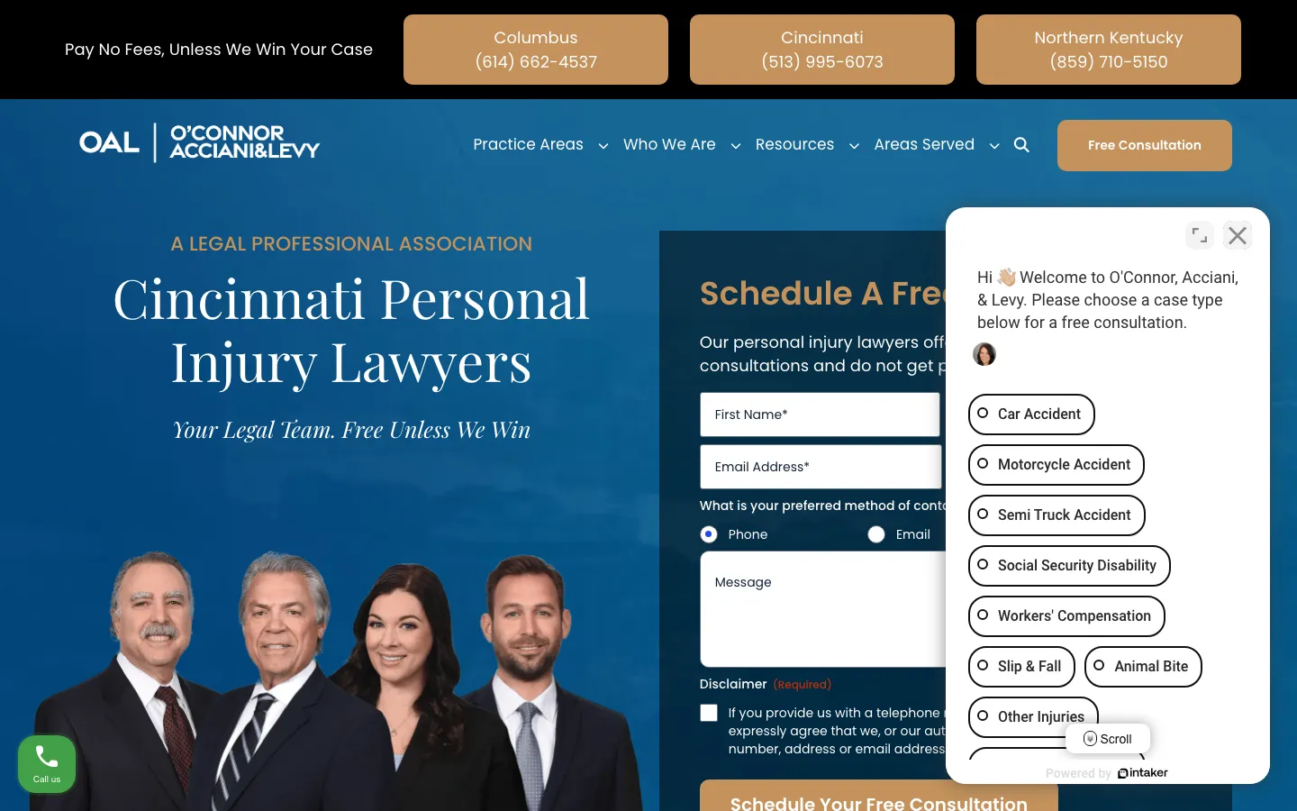 Screenshot of the O'Connor, Acciani & Levy Co., LPA website