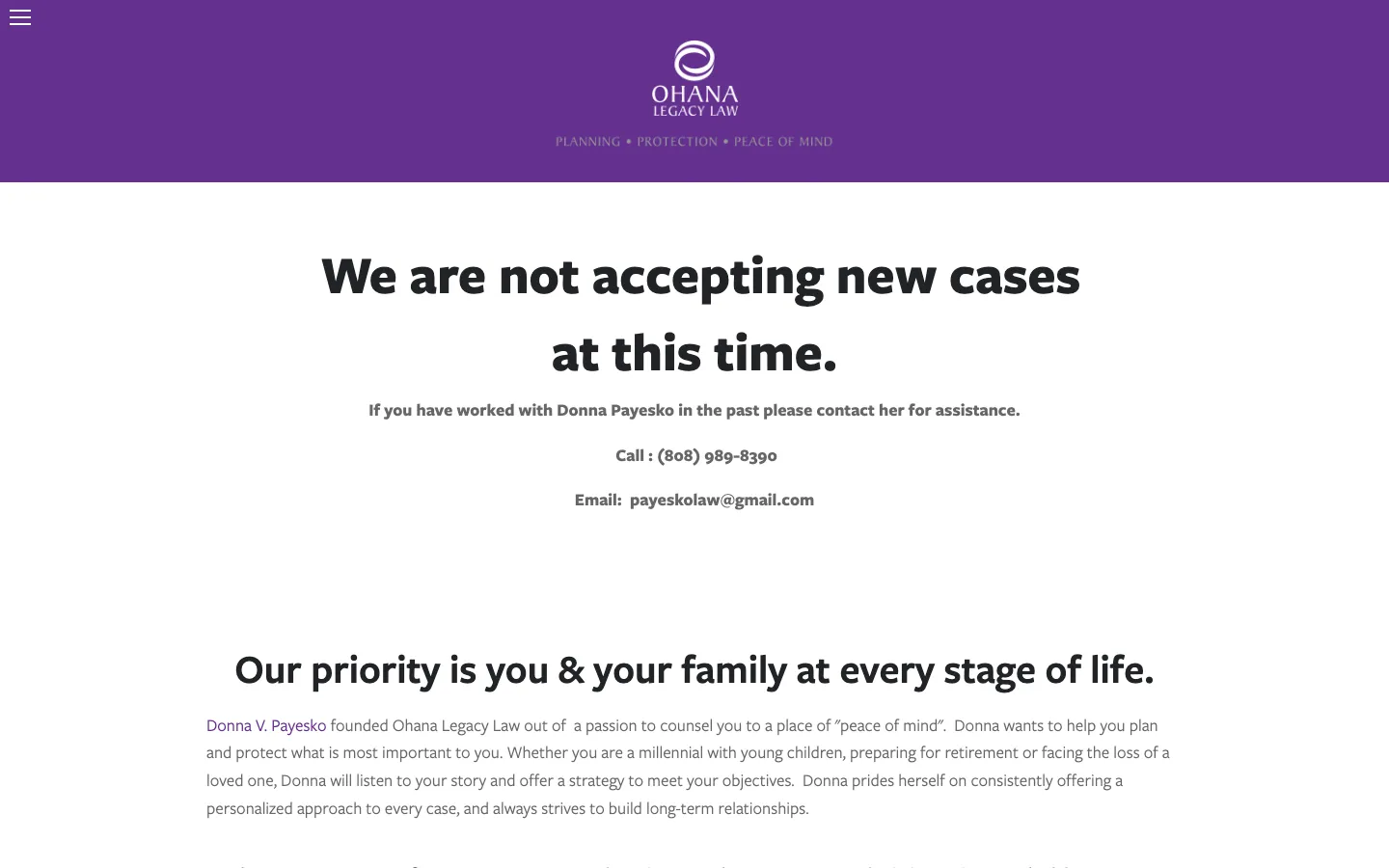 Screenshot of the Ohana Legacy Law website
