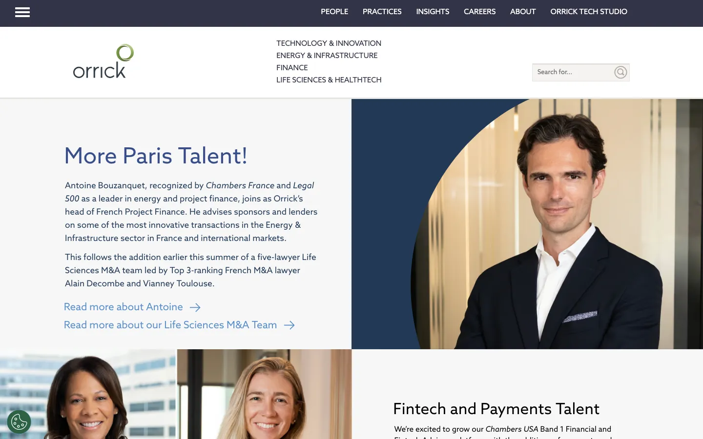 Screenshot of the Orrick, Herrington & Sutcliffe LLP website