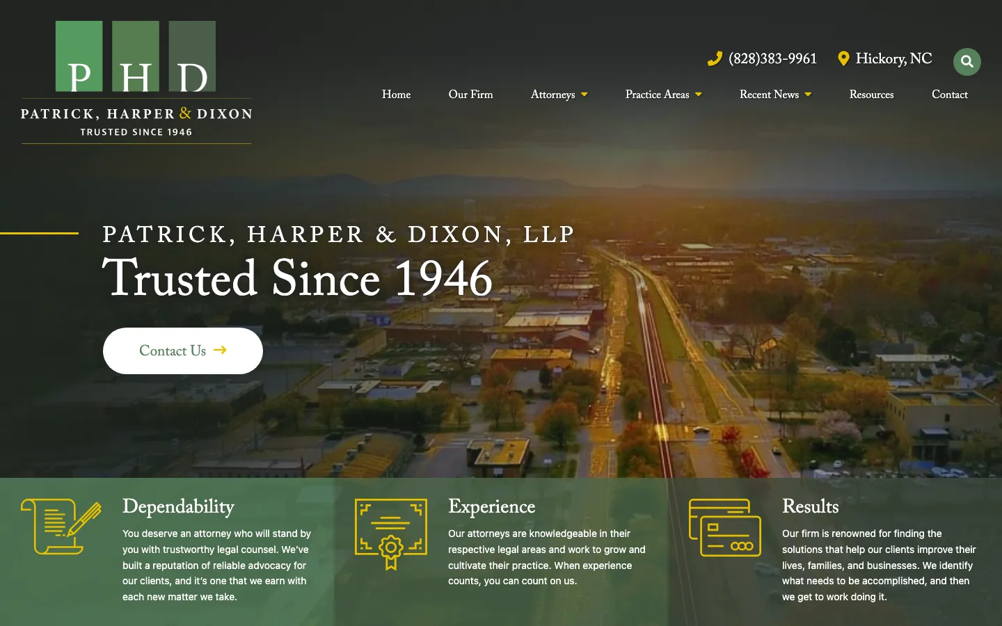 Screenshot of the Patrick, Harper & Dixon, LLP website