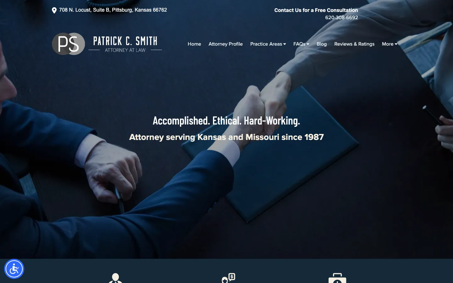 Screenshot of the Patrick C. Smith, Attorney at Law website