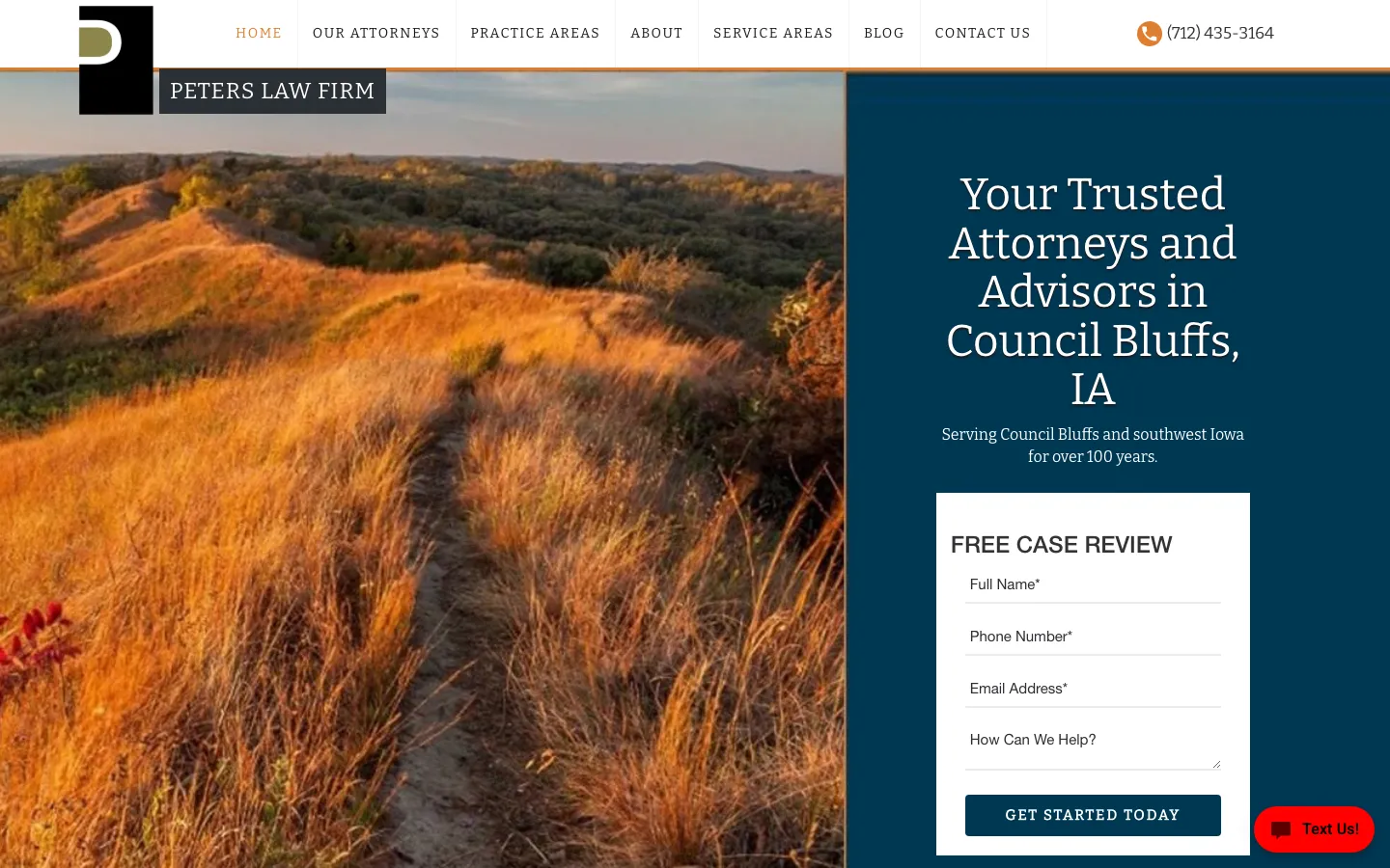 Screenshot of the Peters Law Firm, P.C. website
