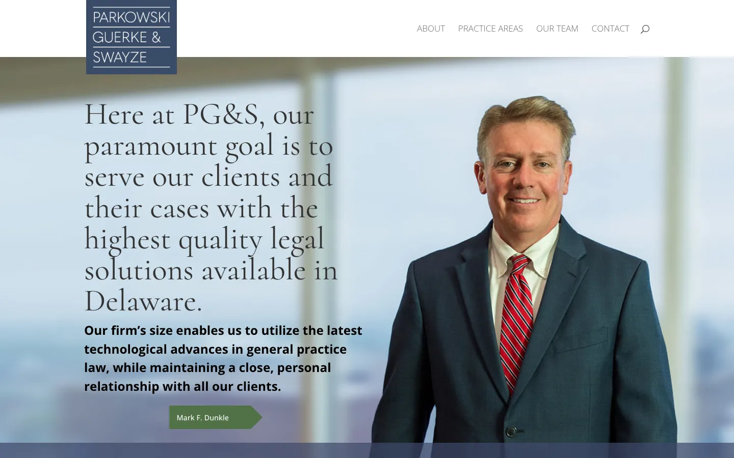 Screenshot of the Parkowski, Guerke & Swayze, P.A. website
