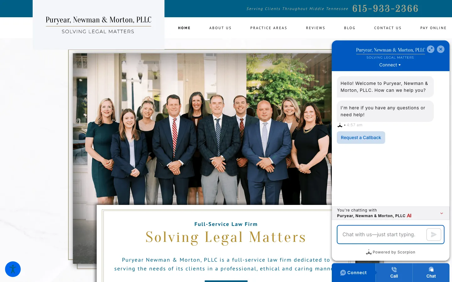 Screenshot of the Puryear, Newman & Morton, PLLC website