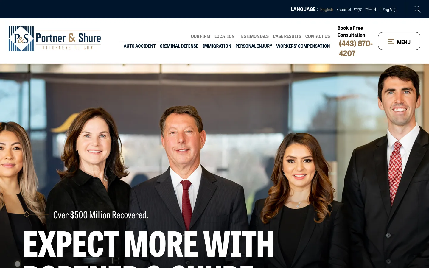 Screenshot of the Portner & Shure, P.A. website