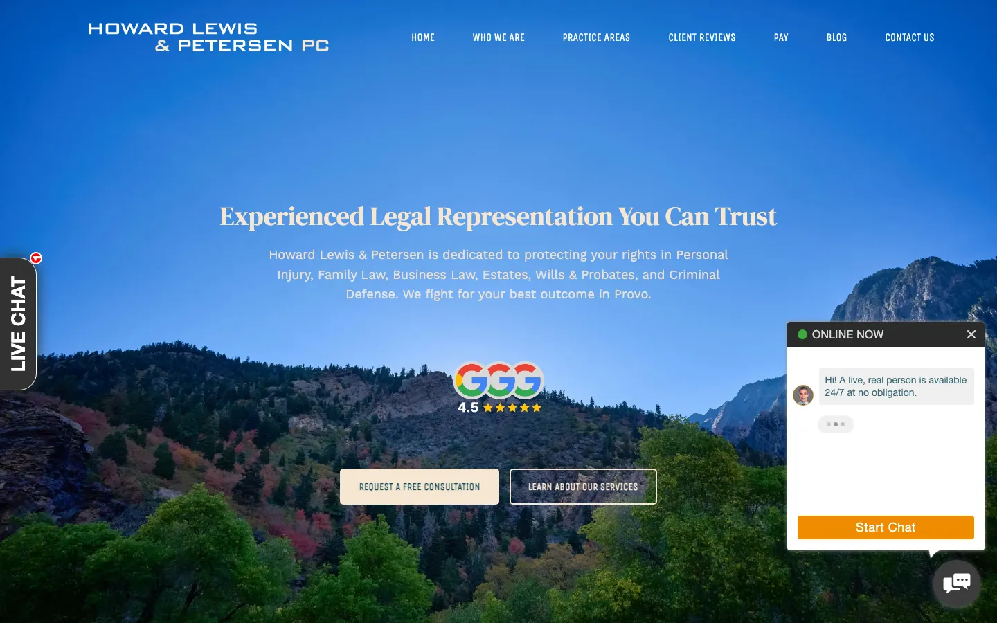 Screenshot of the Howard, Lewis & Petersen, P.C. website