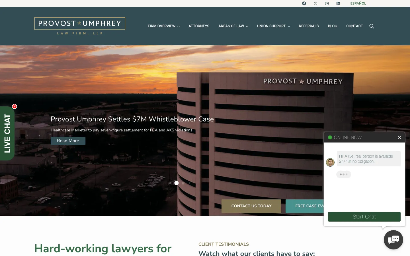 Screenshot of the Provost Umphrey Law Firm, L.L.P. website