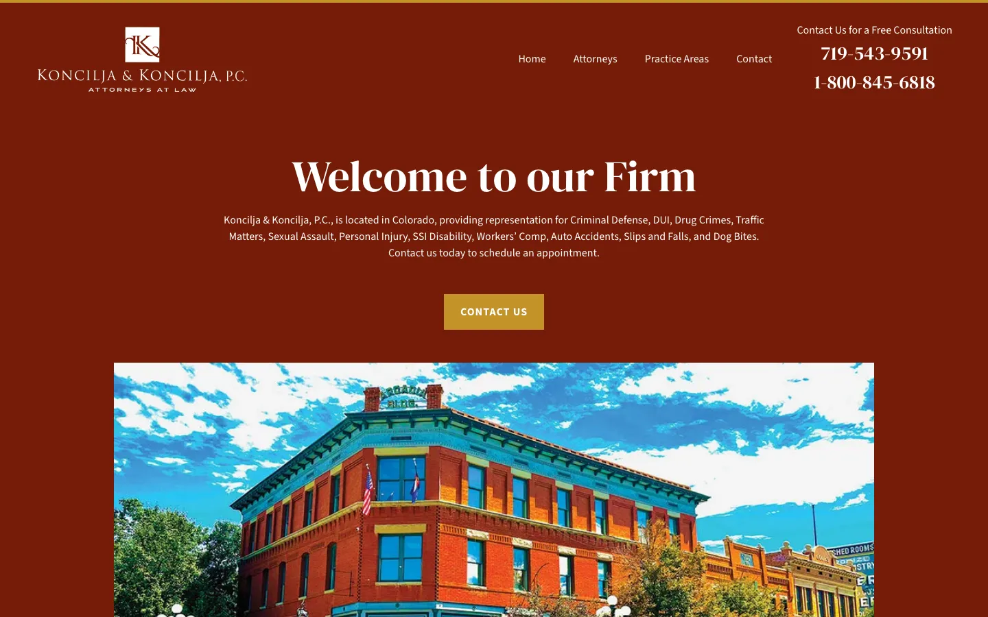Screenshot of the Koncilja & Koncilja, P.C. website