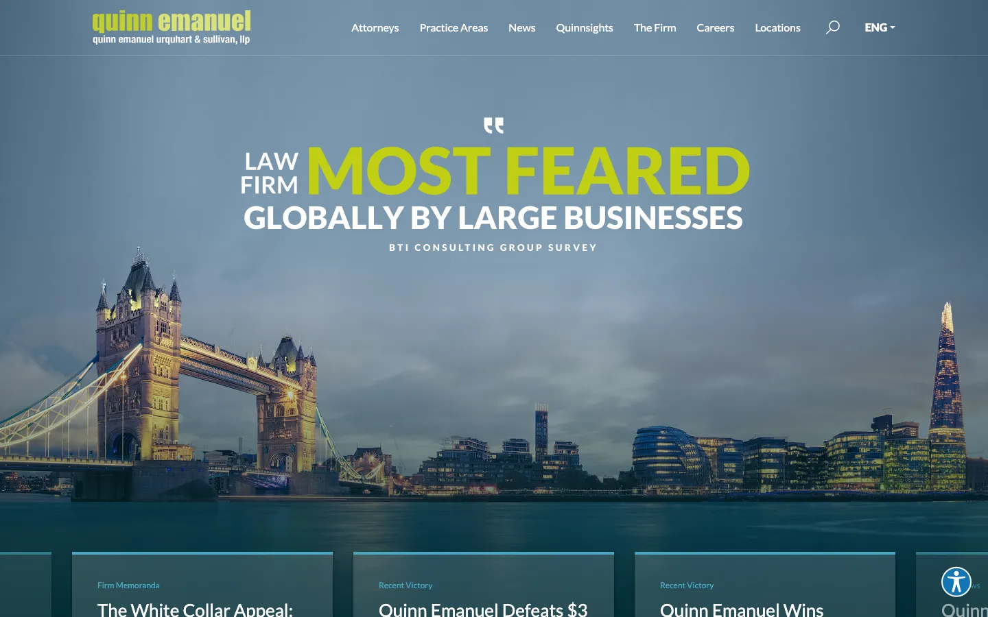 Screenshot of the Quinn Emanuel Urquhart & Sullivan, LLP website