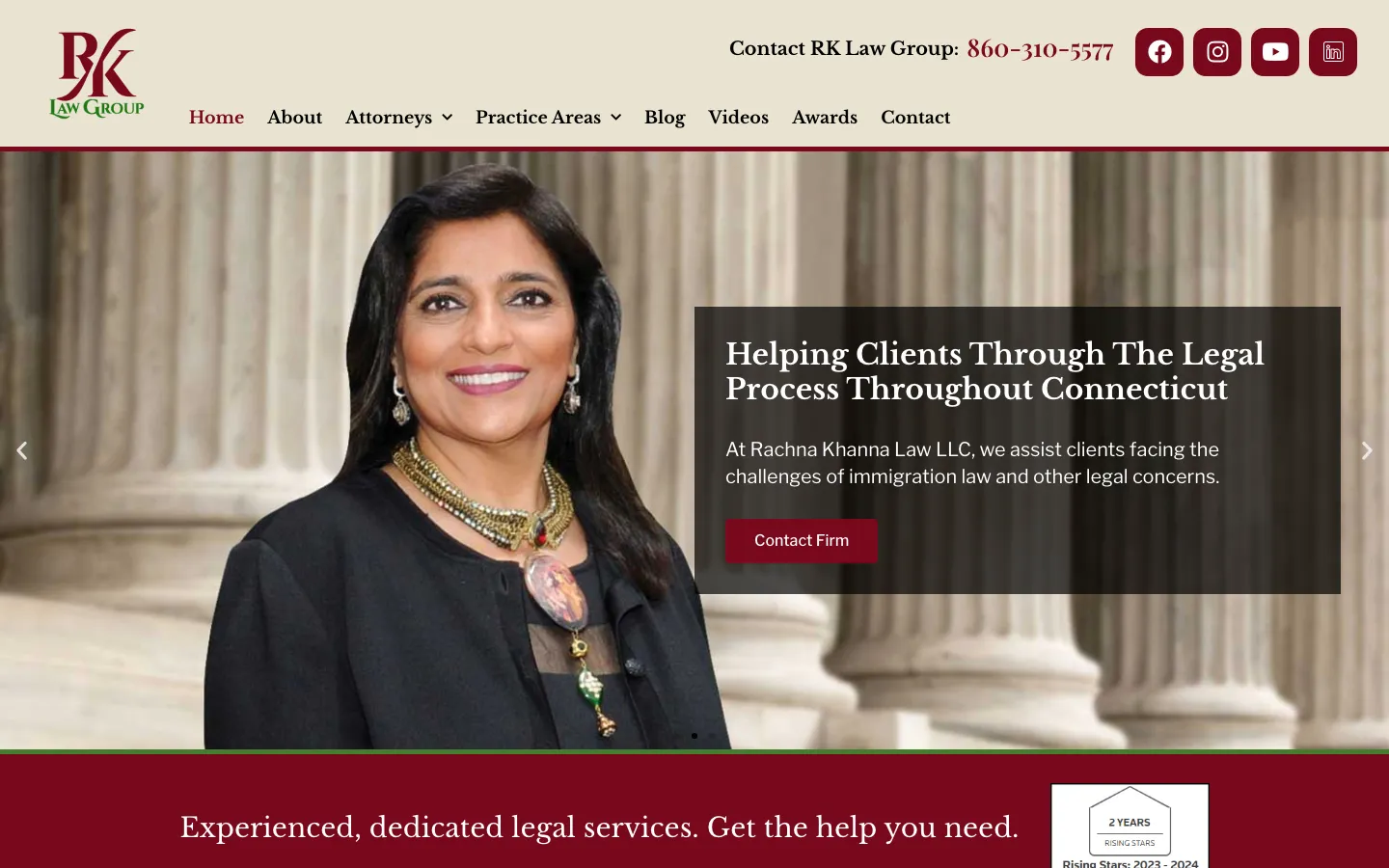 Screenshot of the Rachna Khanna Law Group website