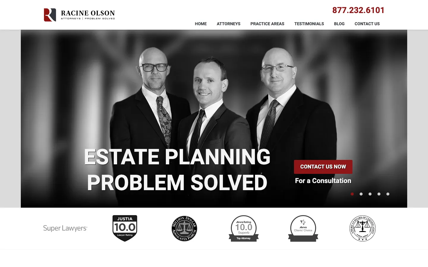 Screenshot of the Racine Olson, PLLP website