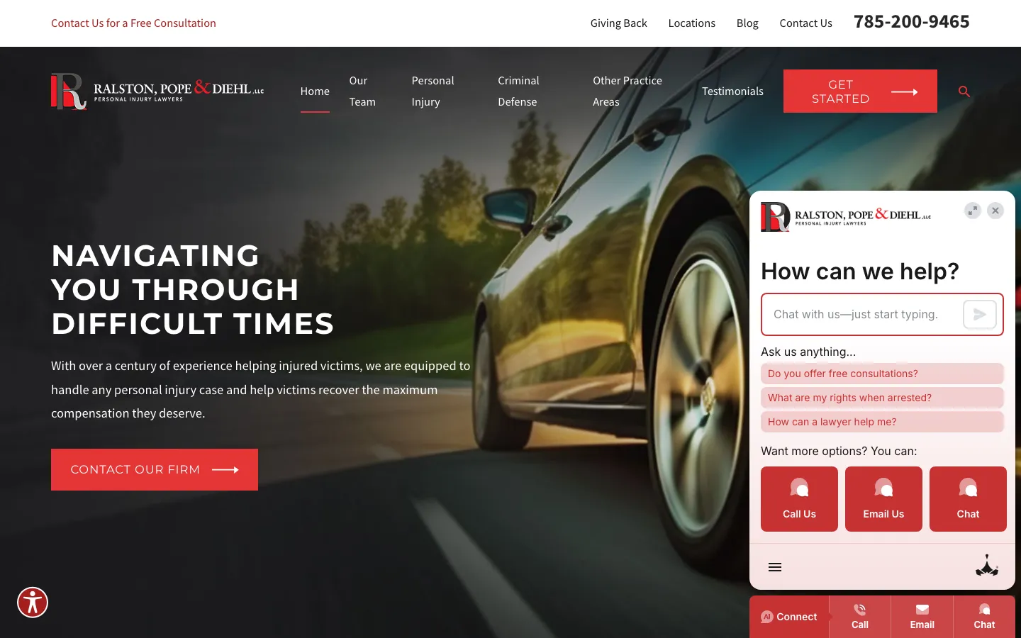 Screenshot of the Ralston, Pope & Diehl, LLC website