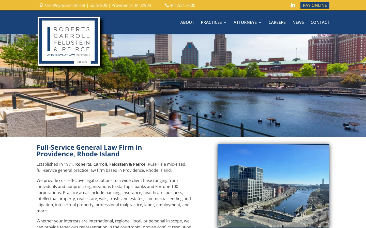 Screenshot of the Roberts, Carroll, Feldstein & Peirce, Inc. website