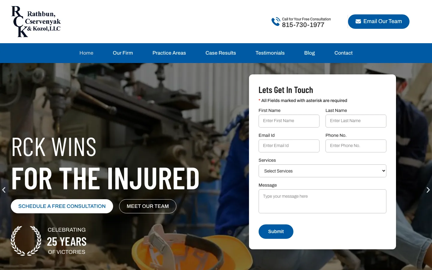 Screenshot of the Rathbun, Cservenyak & Kozol, LLC website