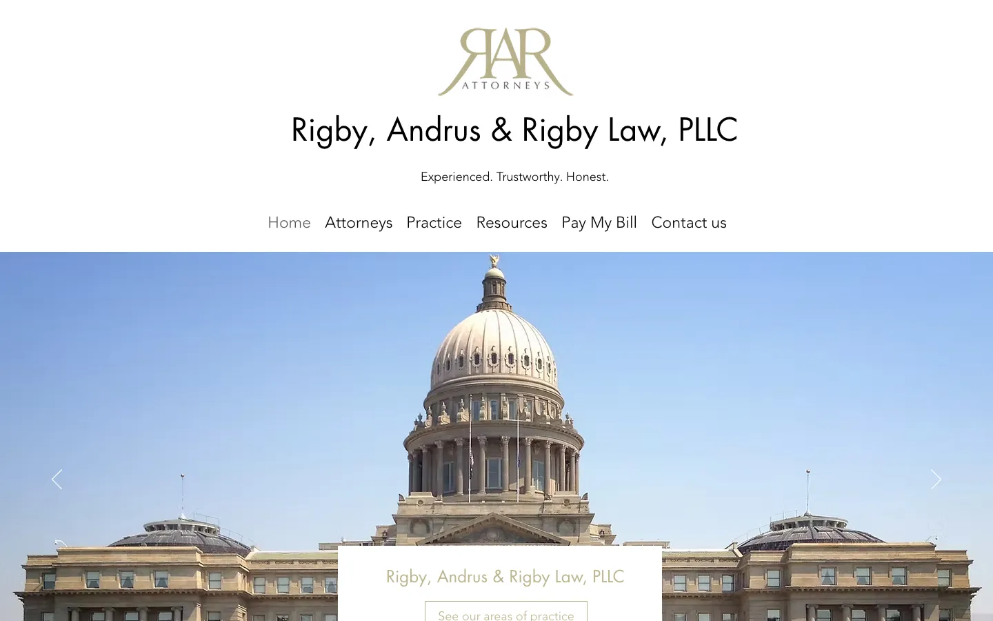Screenshot of the Rigby, Andrus & Rigby Law, PLLC website