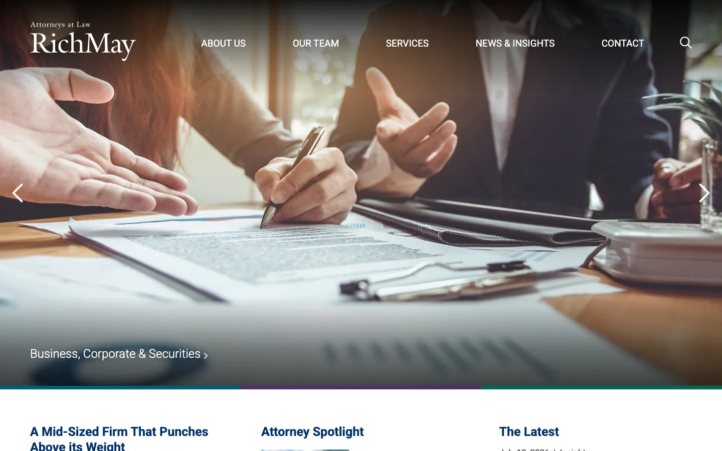 Screenshot of the Rich May, P.C. website