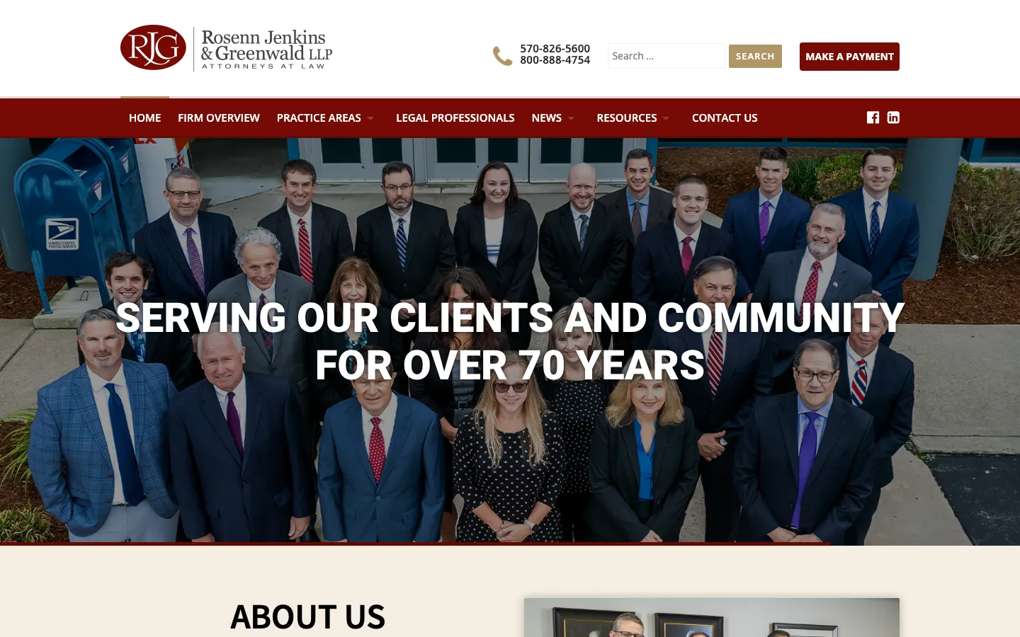 Screenshot of the Rosenn, Jenkins & Greenwald, LLP website