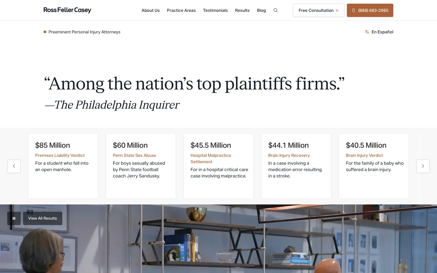 Screenshot of the Ross Feller Casey, LLP website