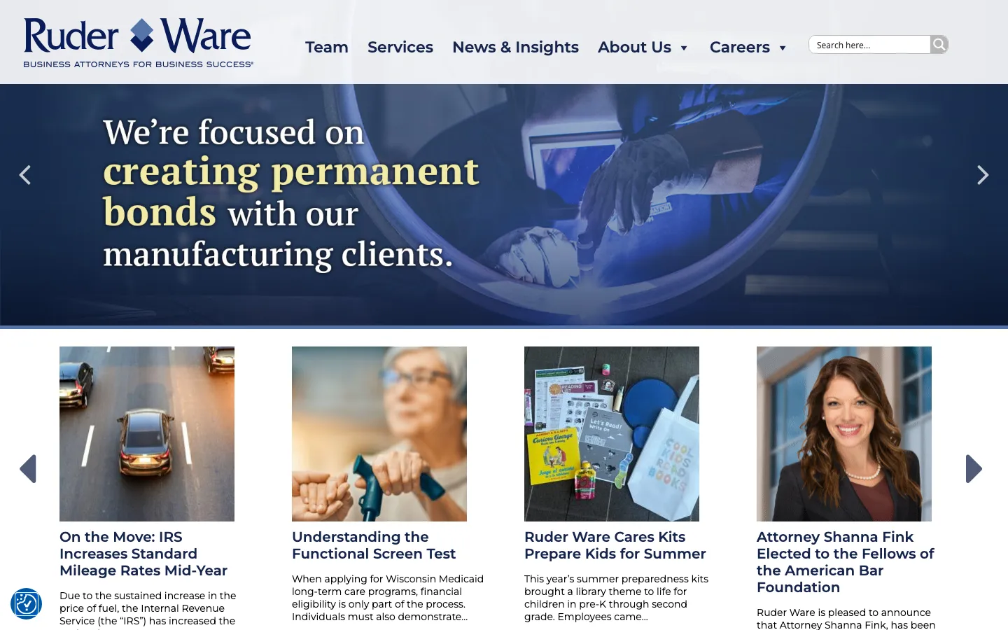 Screenshot of the Ruder Ware, L.L.S.C. website