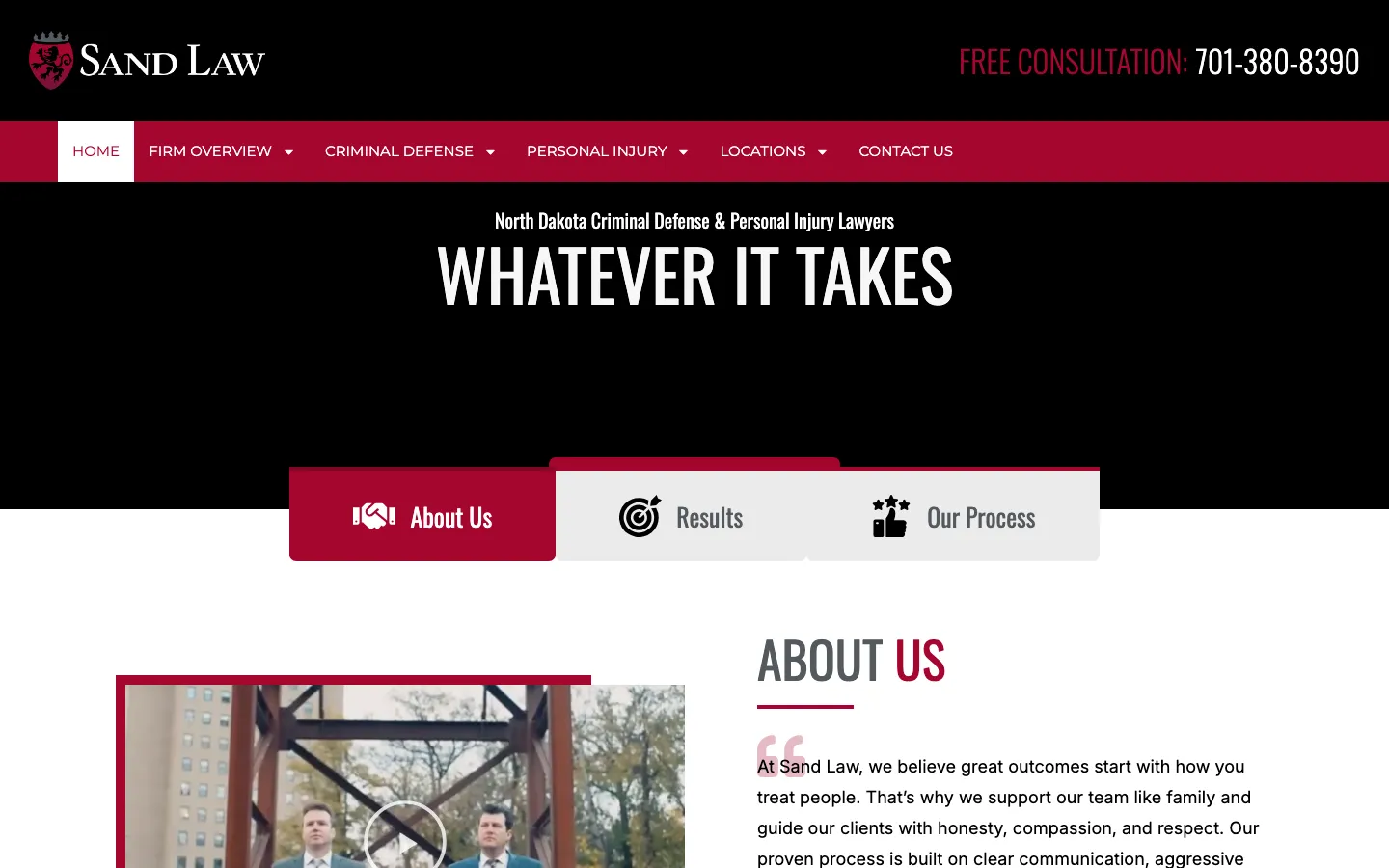 Screenshot of the Sand Law, PLLC website