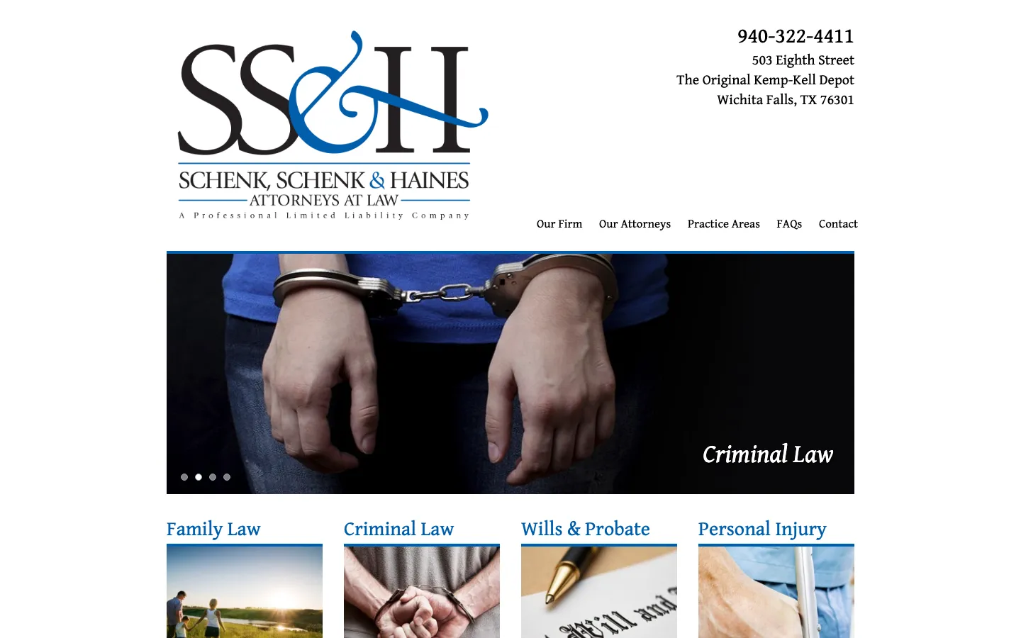 Screenshot of the Schenk, Schenk & Haines, PLLC website