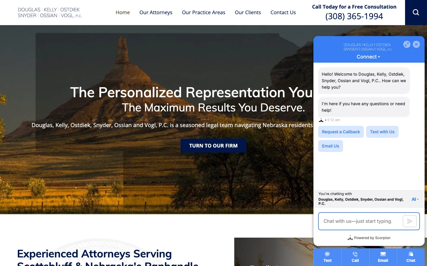 Screenshot of the Douglas, Kelly, Ostdiek, Snyder, Ossian and Vogl, P.C. website