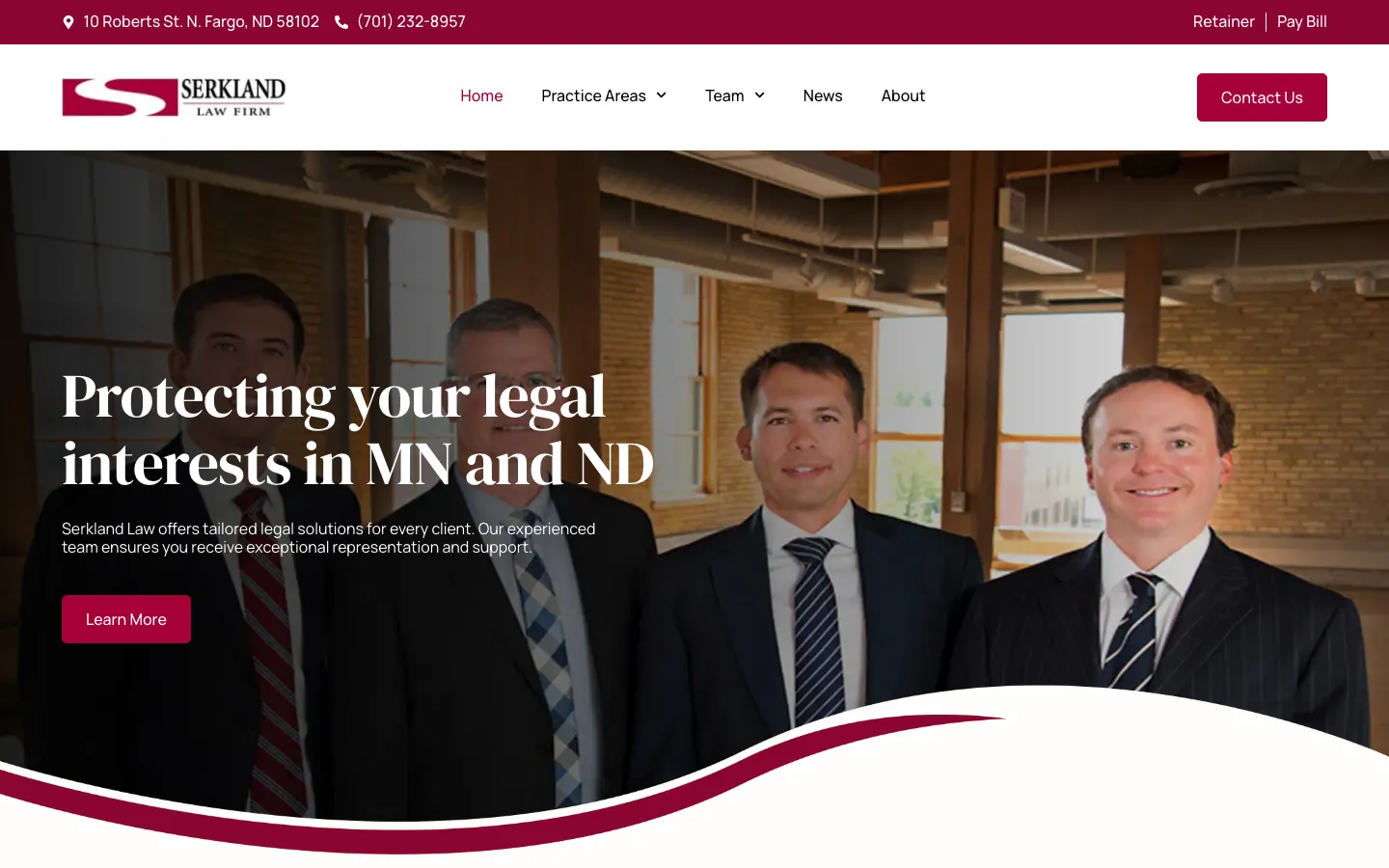 Screenshot of the Serkland Law Firm website